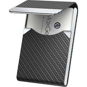Business Card Holder, Slim Pu Leather & Stainless Steel Business Card Case For